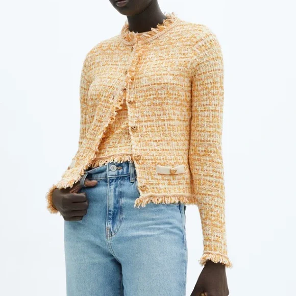 Mango Yellow Tweed Top and Cardigan Set - Picture 2 of 6